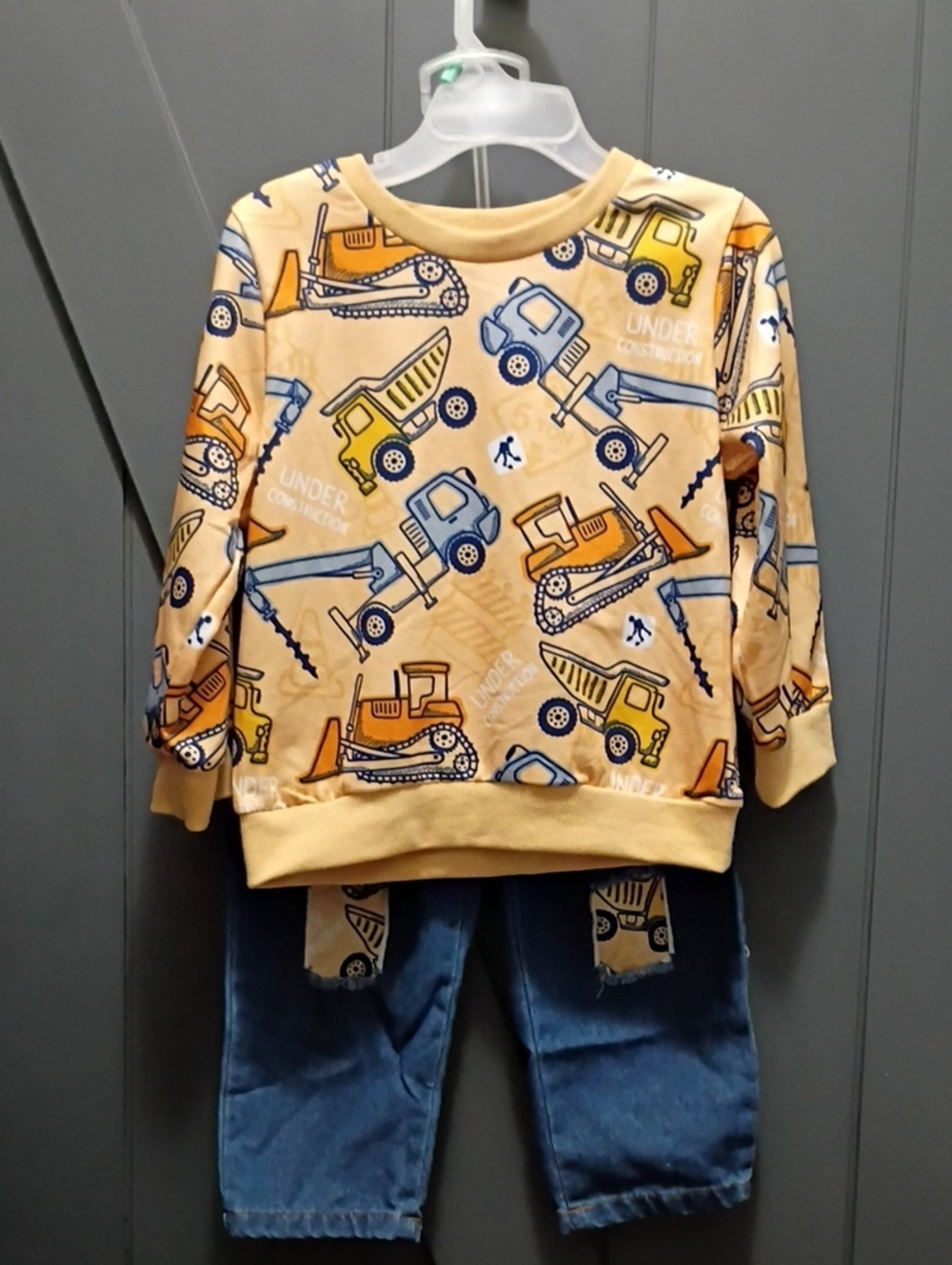 Kids' Yellow Construction Vehicle Sweatshirt Set